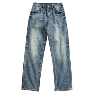 美式潮牌复古做旧水洗宽松直筒牛仔裤男士2026新款休闲春季长裤子