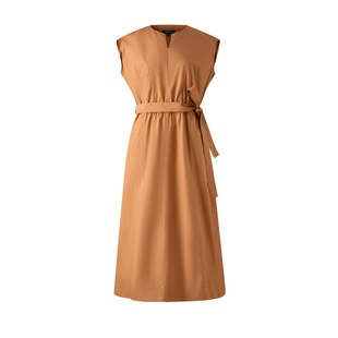 【100%棉】PRICH法式圆V领无袖收腰连衣裙春季A字长裙女