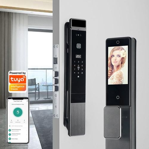 3D人脸可视对讲智能锁涂鸦密码锁木门防盗门一握开半自动指纹锁