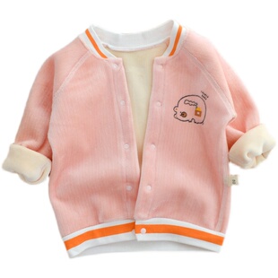 宝宝冬天外套加绒加厚男童外穿洋气女棒球服上衣儿童婴儿保暖衣服