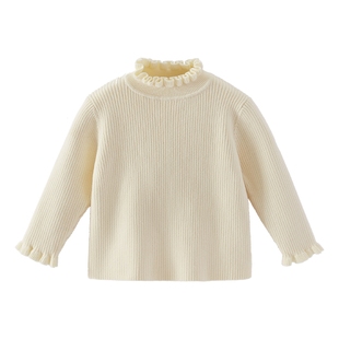 [32支高纱]女童套头打底毛衣大童纯色白色秋冬新款时髦保暖针织衫