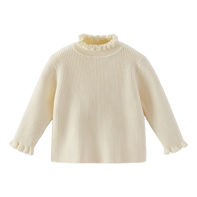 [32支高纱]女童套头打底毛衣大童纯色白色秋冬新款时髦保暖针织衫