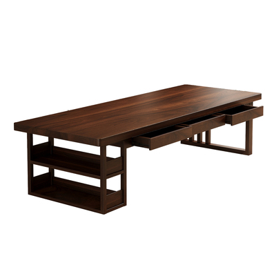 南美胡桃木实木大板家用多人写字桌去客厅化带抽屉置物架大长书桌