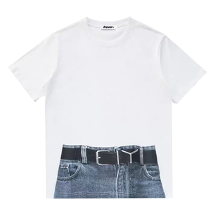 今年流行的女装搭配创意牛仔裤印花体恤上衣设计感女小众法式夏