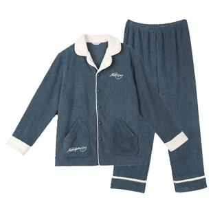 仕乐米粒绒加绒加厚家居服男士保暖冬季长袖睡衣套装