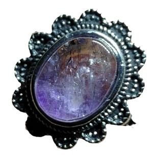 超七戒指紫发晶烟花超七骨干水晶戒指S925纯银复古镶嵌黑加仑超七