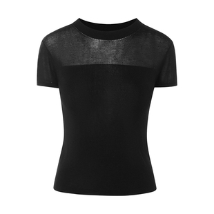 朗姿/LIME莱茵优雅半高领包肩袖针织衫短袖闪钻莱赛尔26年春新款