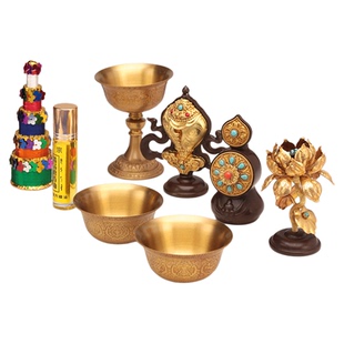 王师兄慧宝纯黄铜八供藏式供具套装供奉食子朵玛水碗塔香护法杯