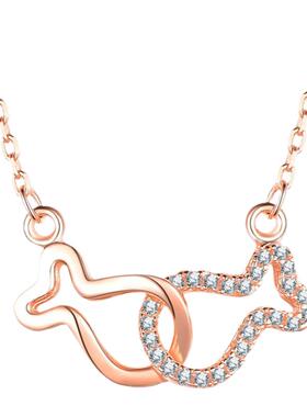 D色莫桑石群镶双鱼项链