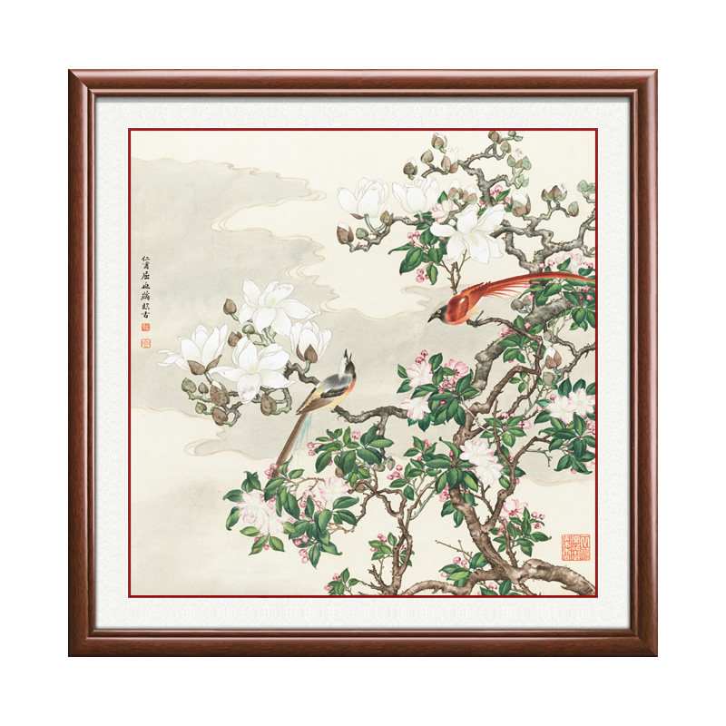 餐厅玄关新中式招财鸟语花香挂画