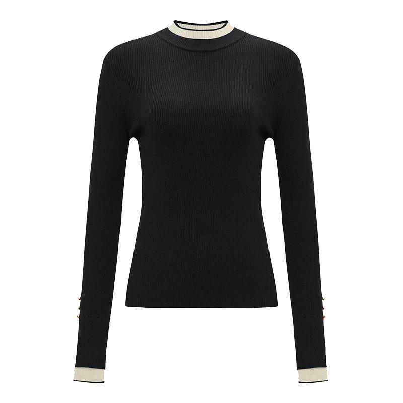 Petit Bari 设计感半高领撞色修身针织衫女