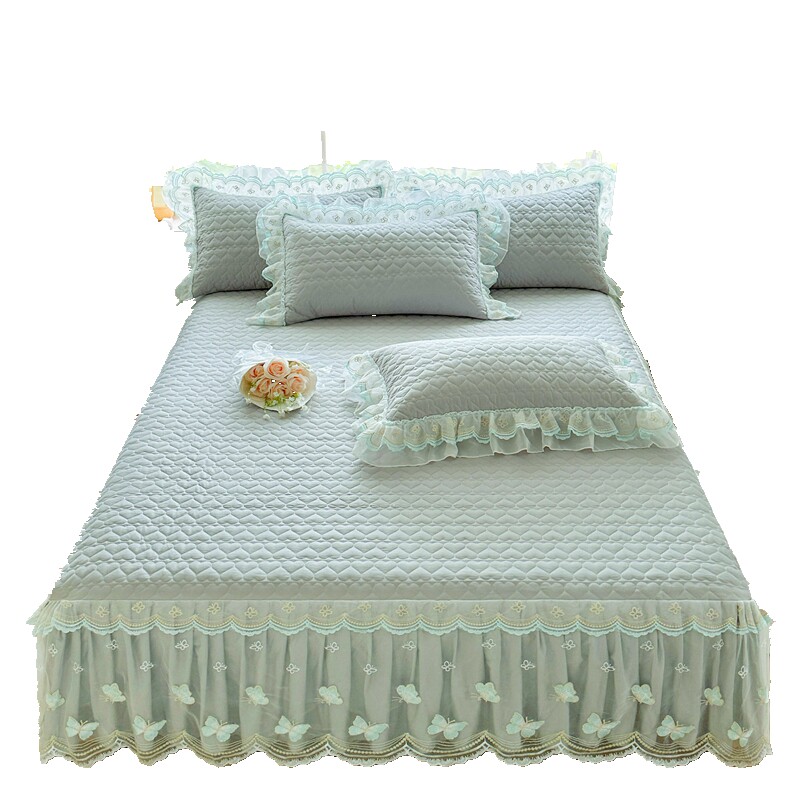 全棉加厚夹棉床裙三件套纯棉床单