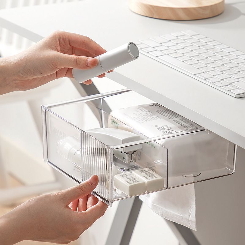 透明桌下抽屉收纳盒隐藏式纸巾盒办公室置物架整理盒书桌文具抽屉
