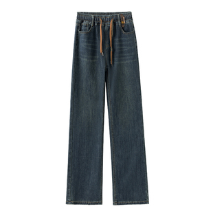 宽松直筒牛仔裤女2025年秋冬季新款高腰大码弹力松紧腰窄版阔腿裤