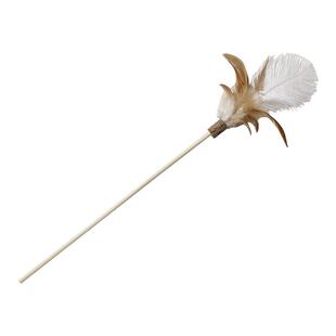 新款木杆木天蓼鸵鸟羽毛逗猫棒钓猫神器玩具赛级实木铃铛