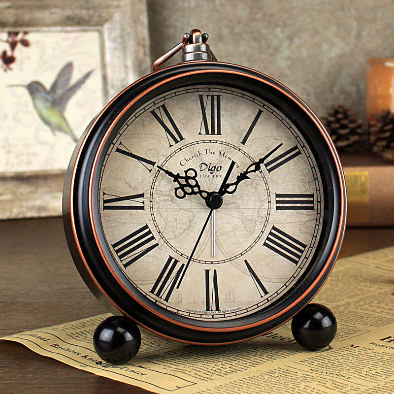 小闹钟静音床头美式客厅欧式时钟桌面卧室台钟复古创意学生用罗马