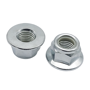 GBT6183镀蓝白锌六角法兰面防松螺帽M5M6M8M10M12M14尼龙锁紧螺母