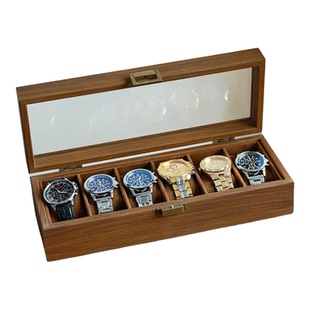 黑胡桃木纹木质手表收纳盒多位分格收纳透明带盖防尘高档手表盒子