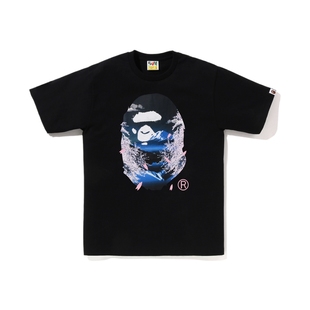 BAPE男装25年春夏猿人日式富士山景象樱花印花短袖T恤X01510O