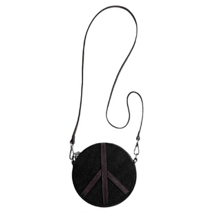 马登黑色灯芯绒斜挎小型圆包超轻便迷你精致复古随身单肩包包女士