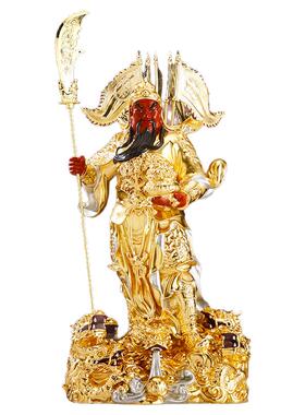 纯铜贴金九龙关公铜像家用供奉令旗关公像武财神关羽神像店铺摆件