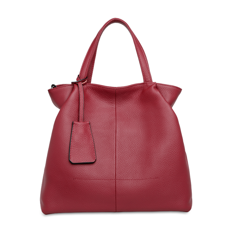 水桶包女2025新款真皮女包酒红色手提包大容量包包单肩斜挎妈妈包