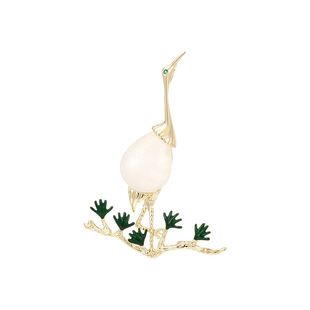 设计感新中式气质奢华白玉丹顶鹤胸针清雅经典大气松鹤胸针配饰