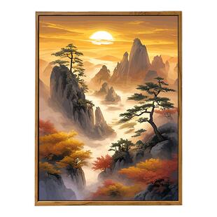 中国风高级感千里江山风景数字油画DIY手工绘填充涂色山水装饰画