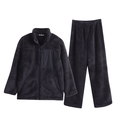 阪织屋秋冬新款男士睡衣舒棉绒时尚立领男士拉链开衫家居服套装