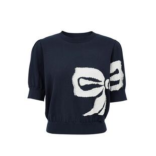 绫致Vero Moda针织衫女夏季新款泡泡袖蝴蝶结图案上衣