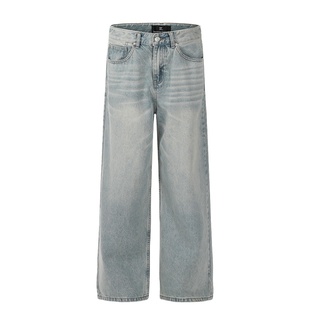 小柯xock美式cleanfit复古水洗直筒牛仔裤男夏季百搭宽松浅蓝长裤