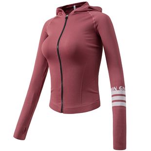 岚纹连帽瑜伽健身服显瘦跑步训练上衣长袖弹力紧身运动外套女秋冬