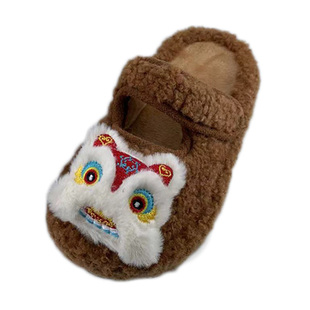 女童拖鞋冬季新款男童绒面保暖居家棉拖儿童防滑虎头软底休闲鞋