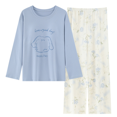 纯棉睡衣女款春秋季长袖套头2025新款可外穿休闲风宽松家居服套装