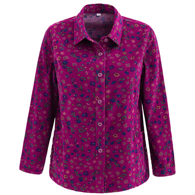 中老年长袖纯棉灯芯绒衬衣时尚