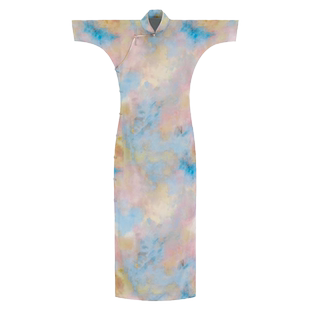 朝云拂梦丨一城风絮丨春夏真丝双绉印花复古民国风古法一片式旗袍