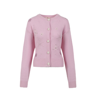 东黎童心未远-初雪 山羊绒 女士秋冬季提花钉珠针织开衫外套5556