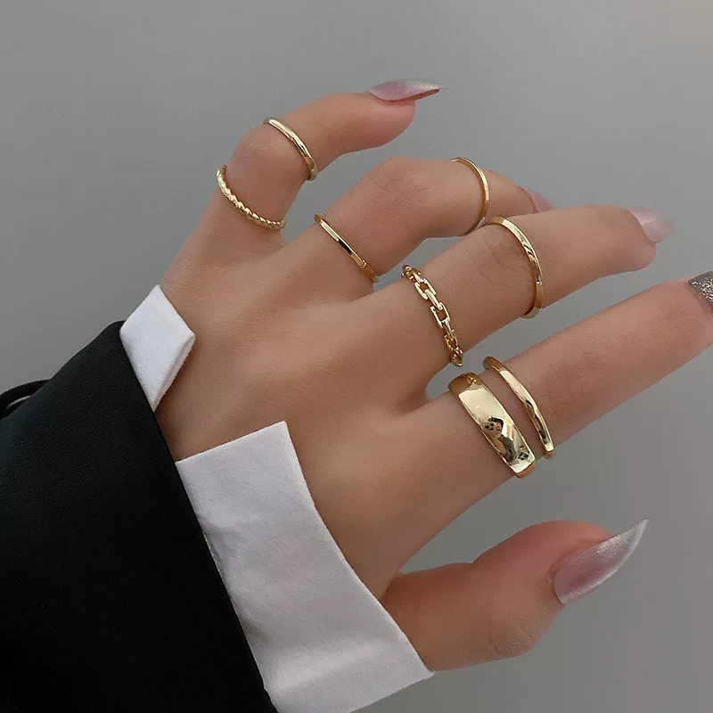 Lats 7PCS FASHION JEWELRY RINGS SET Hot Selling Metal Hollow
