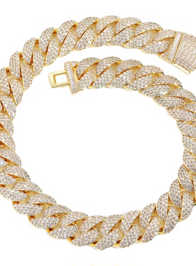 22MM粗霸气满钻锆石圆弧古巴项链