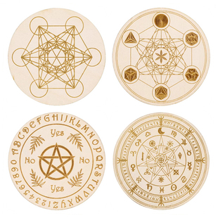 许愿水晶阵木质七星阵底座托盘图案个性圆形杯垫家居软装饰品摆件