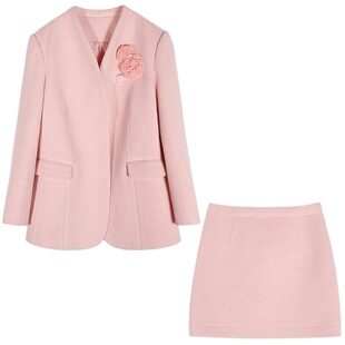 落落狷介 一整套初冬穿搭套装裙时尚套装女毛呢外套+半身裙两件套