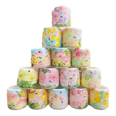 白泥濑户烧透气吸水清新花卉拇指