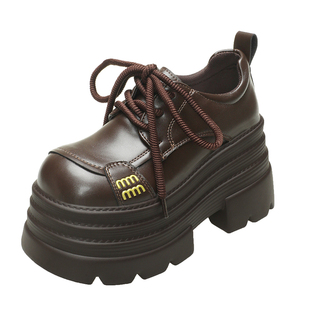 10cm内增高女鞋2025秋冬新款厚底小个子小皮鞋百搭高跟休闲乐福鞋