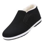 冬季羊毛棉鞋老北京布鞋一脚蹬老人鞋加绒保暖防滑高帮千层底男士