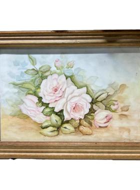 纯手绘玫瑰花欧式利摩日瓷板画