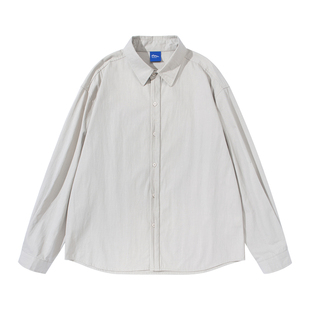 烟灰色日系高级感翻领长袖衬衫男生2026新款秋季宽松休闲上衣外套