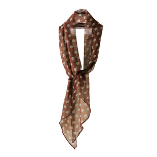 咖色波点真丝丝巾女2025新款飘带小长条秋季薄款围巾装饰领巾头巾