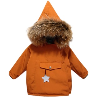 2021冬季男童女童纯色加厚加绒mat棉服儿童宝宝保暖精灵帽滑雪服