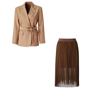 海青蓝入秋搭配一整套通勤气质两件套2025秋装西装外套百褶裙套装