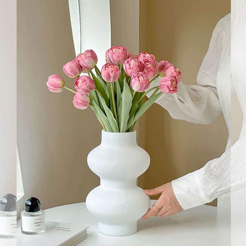 轻奢高档装饰摆件花烤边重瓣郁金香仿真花假花艺摆件花束拍照道具